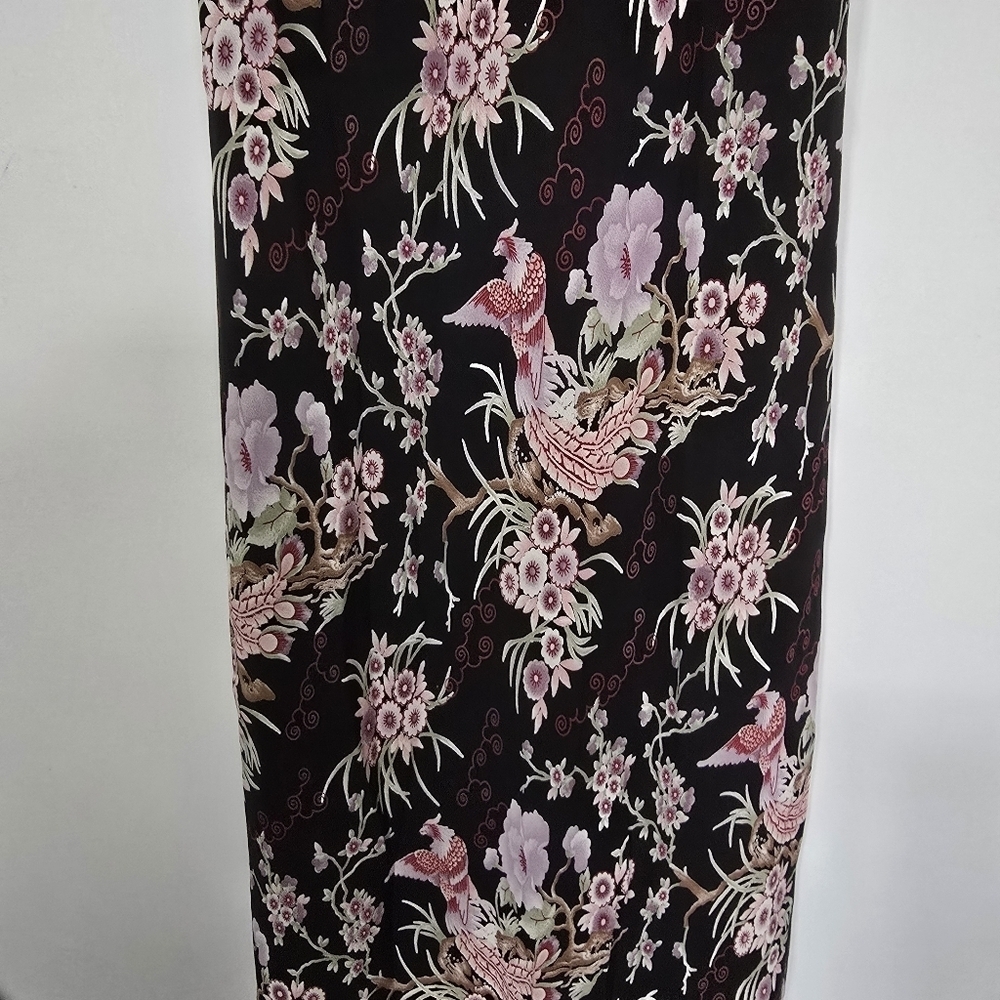 Vintage Lily Oriental Floral Phoenix Dress P/L Black Pink Mesh Overlay Y2K Midi - Picture 7 of 10